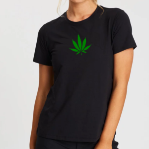 Womens Cannabis Leaf Black T-Shirt Tee Weed Dope Smoke Drugs Logo Marijuana Top