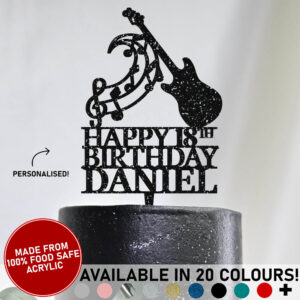 Personalised Guitar 18th Birthday Custom Name Acrylic Cake Topper music 20 colours