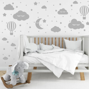 Hot Air Balloons and Clouds Nursery Wall Decal Stickers