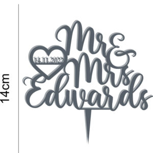 Mr and Mrs Wedding Personalised Surname Name Date Acrylic Cake Topper Marriage Celebration 20 Colours