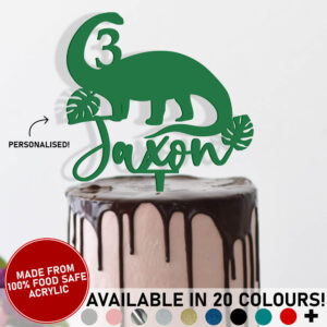 Dinosaur Personalised Dino Name Acrylic Cake Topper Birthday Age Celebration 20 Colours