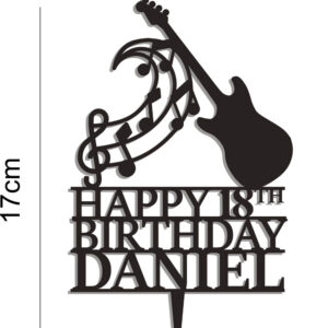Birthday Personalised Instrument Any Name Any Age Guitar Acrylic Cake Topper Music Notes Celebration 20 Colours