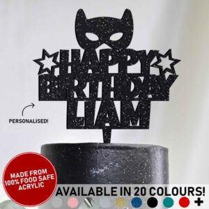 Superhero Personalised Name Acrylic Cake Topper Custom Birthday Comic Book Hero Mask 20 Colours