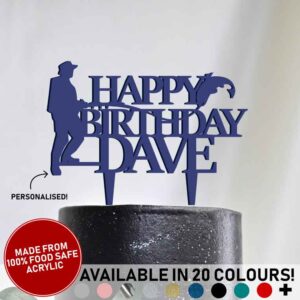 Happy Birthday Personalised Fishing Acrylic Cake Topper Celebration Fisherman 20 Colours
