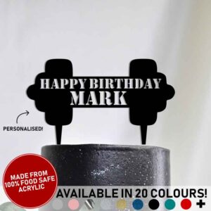 Weight Personalised Dumbbell Acrylic Cake Topper Birthday Gym Weightlifting Exercise 20 Colours