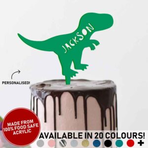 T-Rex Personalised Dinosaur Acrylic Cake Topper Birthday Tyrannosaurus 20 Colours