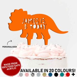 Triceratops Personalised Name Age Dinosaur Acrylic Cake Topper Birthday 20 Colours