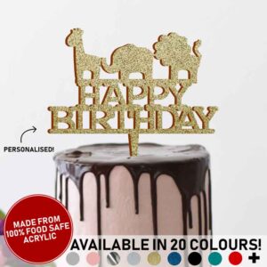 Animals Safari Happy Birthday Acrylic Cake Topper Kids Giraffe Elephant Lion 20 Colours