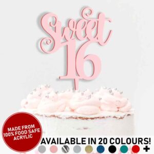 Sweet 16 Girl's Acrylic Cake Topper 16th Birthday Celebration Decoration 20 Colours