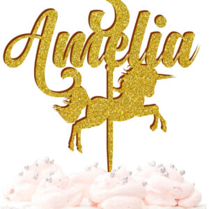 Unicorn Personalised Child's Name Age Acrylic Cake Topper Birthday Party Carousel Girl Boy 20 Colours