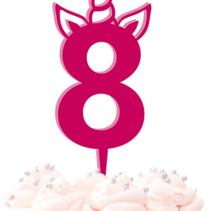 Child's Number 8 Unicorn Acrylic Cake Topper 8th Birthday Celebration Decoration Boy Girl Horn Ears 20 Colours