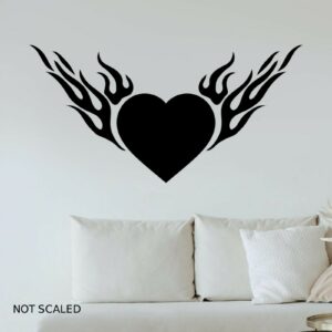 Fire Heart Flames Wings Wall Art Sticker Home Lounge Living Room A4 Sized Decal - BLACK