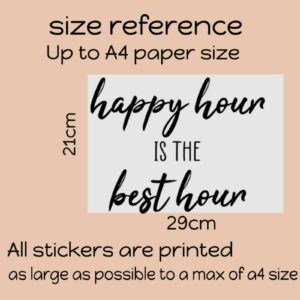 Happy Hour Sign Home Bar Pub Wall Art Sticker Alcohol A4 Sized Decal - BLACK