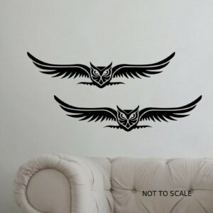 Flying Owls Wide Spread Wings Wall Art Stickers - Birds Tribal Living Room A4 Sized Decal - BLACK
