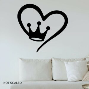 Love Heart Crown Wall Art Sticker Princess Girl's Bedroom Lounge A4 Sized Decal - BLACK