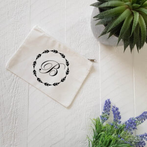 Personalised Customisable Initial Wreath Zip Pouch - Cotton Make Up Bag