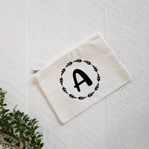 Personalisable Initial Wreath Zip Pouch Make-up Bag Birthday Christmas Gift