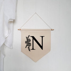Personalised Floral Letter Wall Hanging Cotton Flag