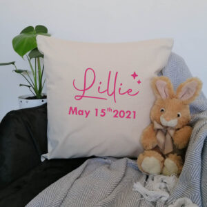 Personalised New Baby's Name and Date of Birth Cushion