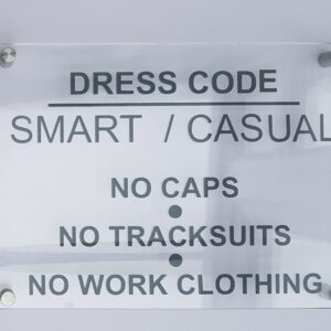 Dress Code Sign. Wall Mounted Bar Pub Club Restaurant Business Information Signage Notice